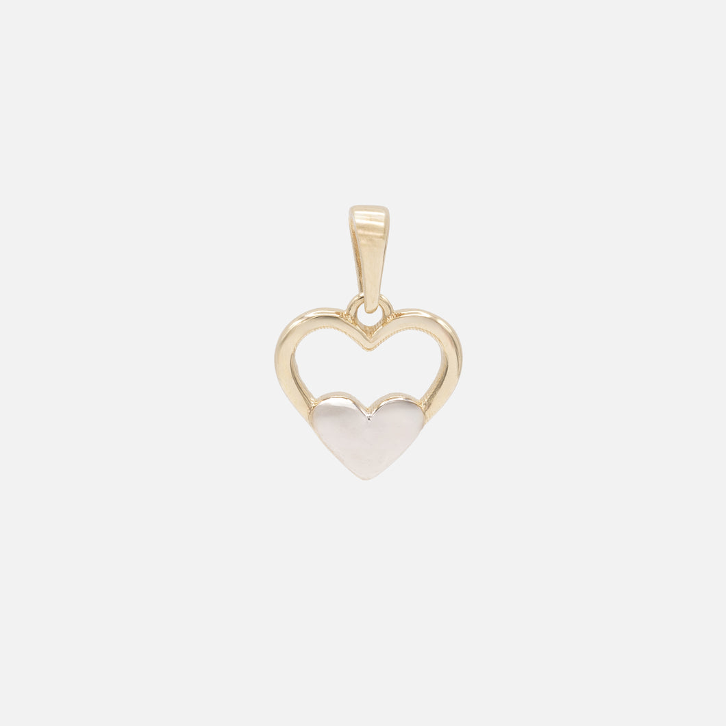 2-tone stacked heart charm in 10k gold