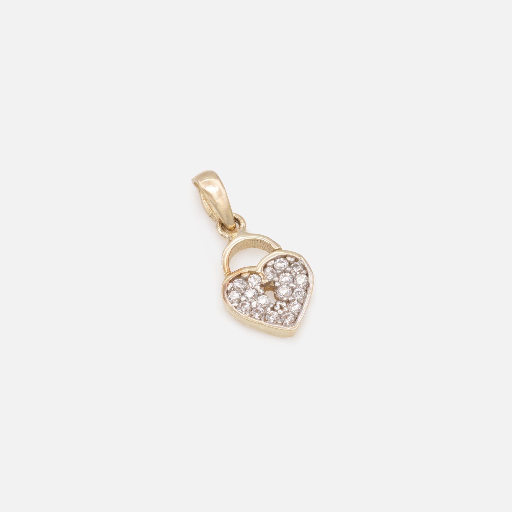 Breloque cadenas en forme de coeur avec zircons cubiques en or 10 carats