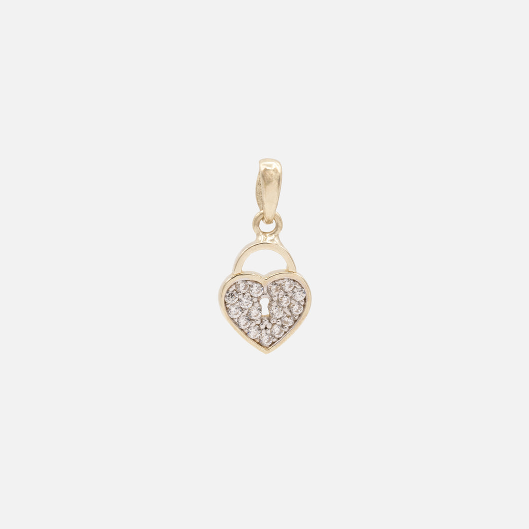 Heart Padlock Charm with Cubic Zirconia in 10k Gold