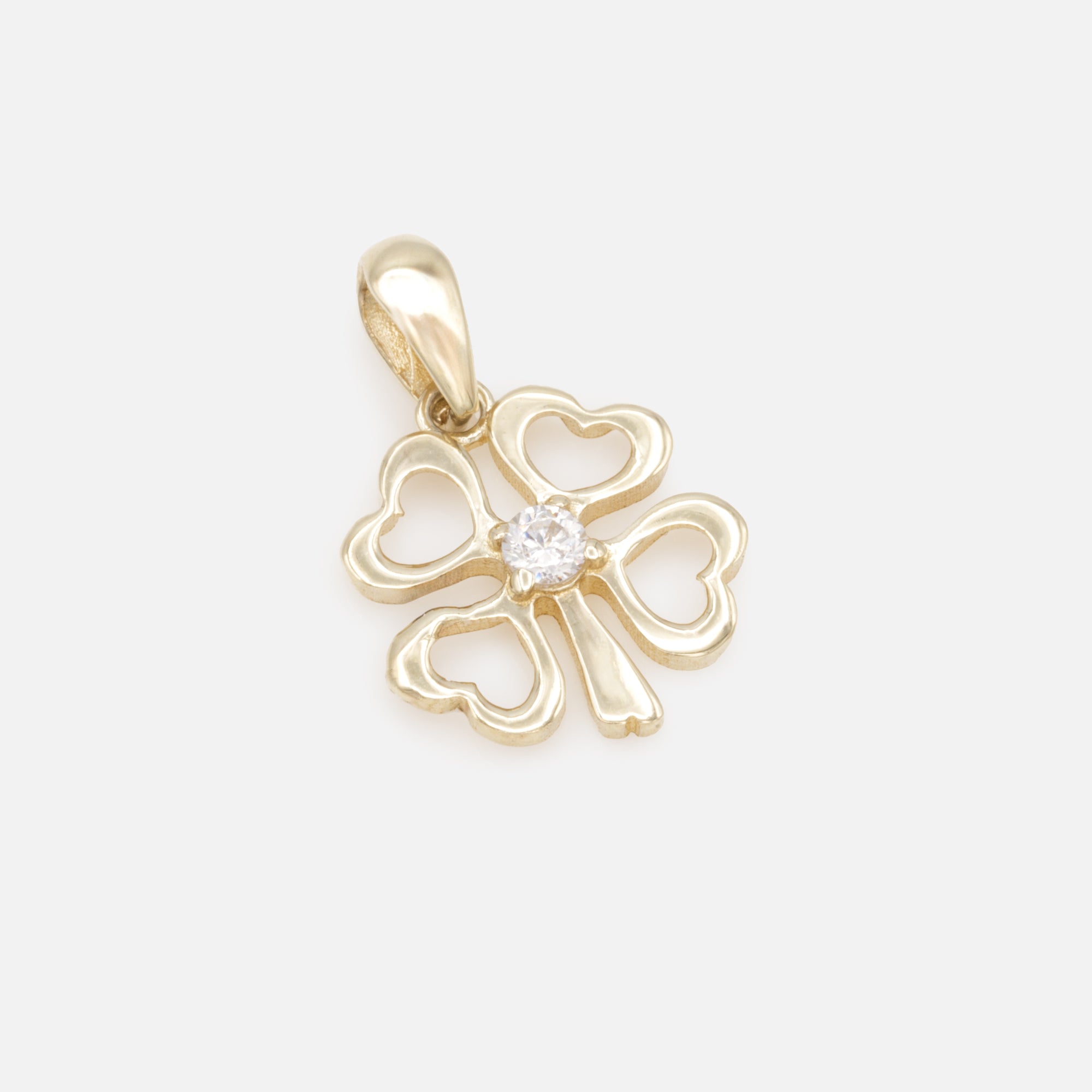 Four Leaf Clover Heart Charm with Cubic Zirconia in 10k Gold