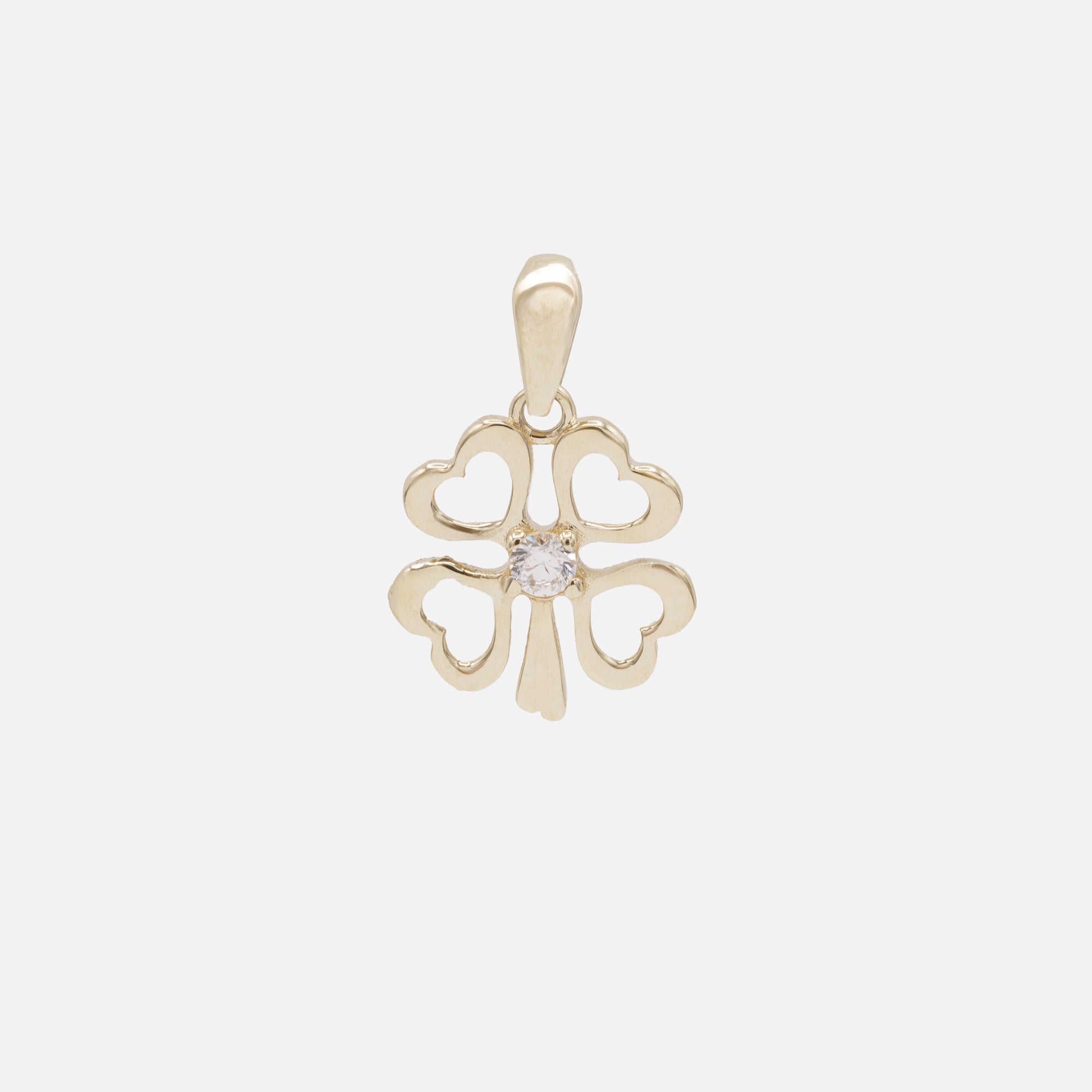 Four Leaf Clover Heart Charm with Cubic Zirconia in 10k Gold