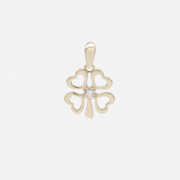 Load image into Gallery viewer, Four Leaf Clover Heart Charm with Cubic Zirconia in 10k Gold
