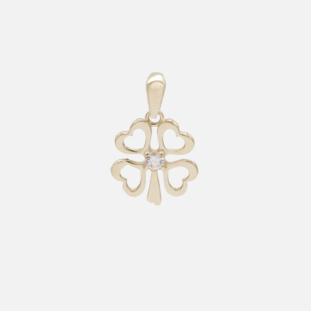 Four Leaf Clover Heart Charm with Cubic Zirconia in 10k Gold