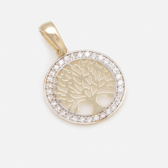 Breloque arbre de vie en feuilles avec zircons cubiques en or 10 carats