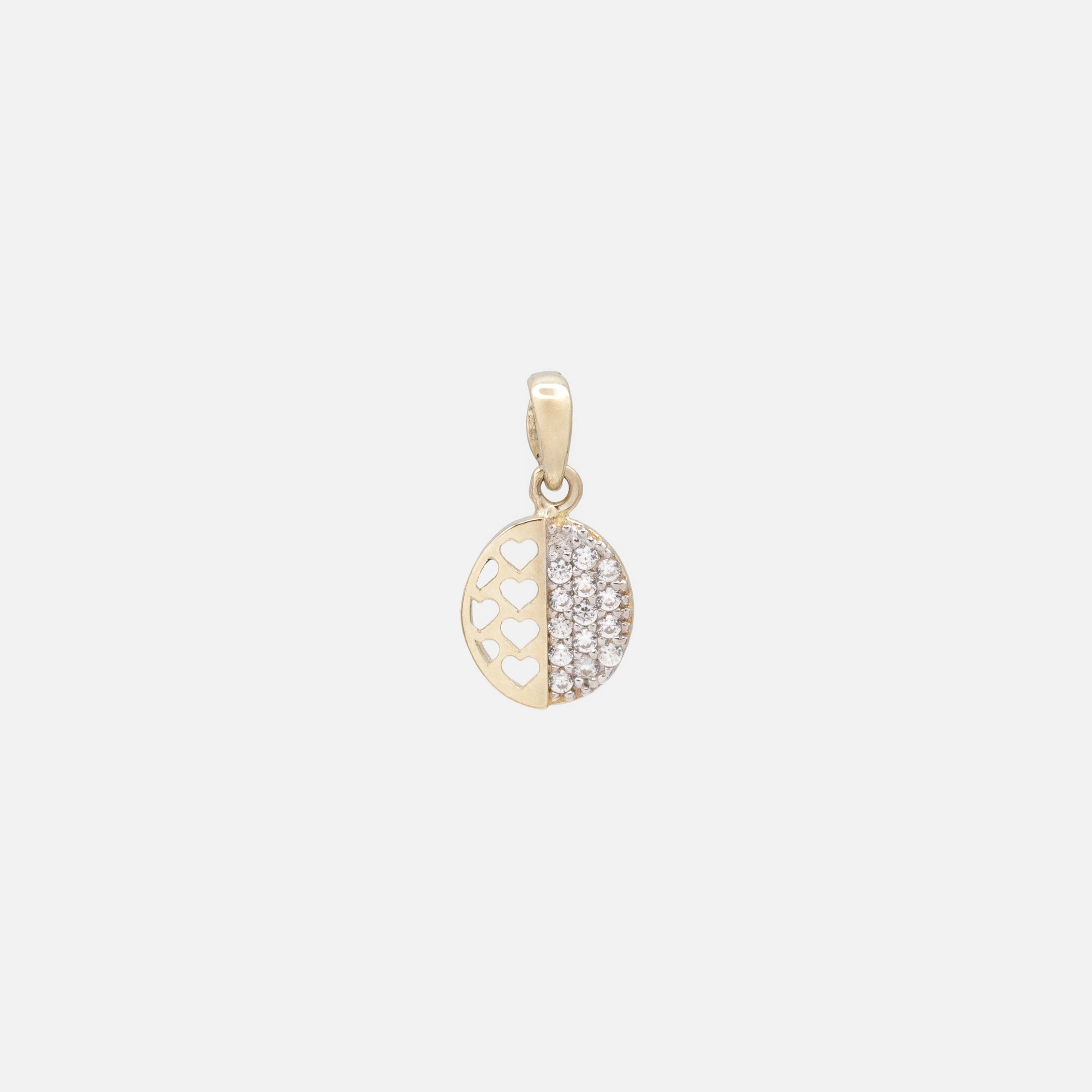 Tiny Stenciled Hearts Charm with Half Cubic Zirconia in 10k Gold