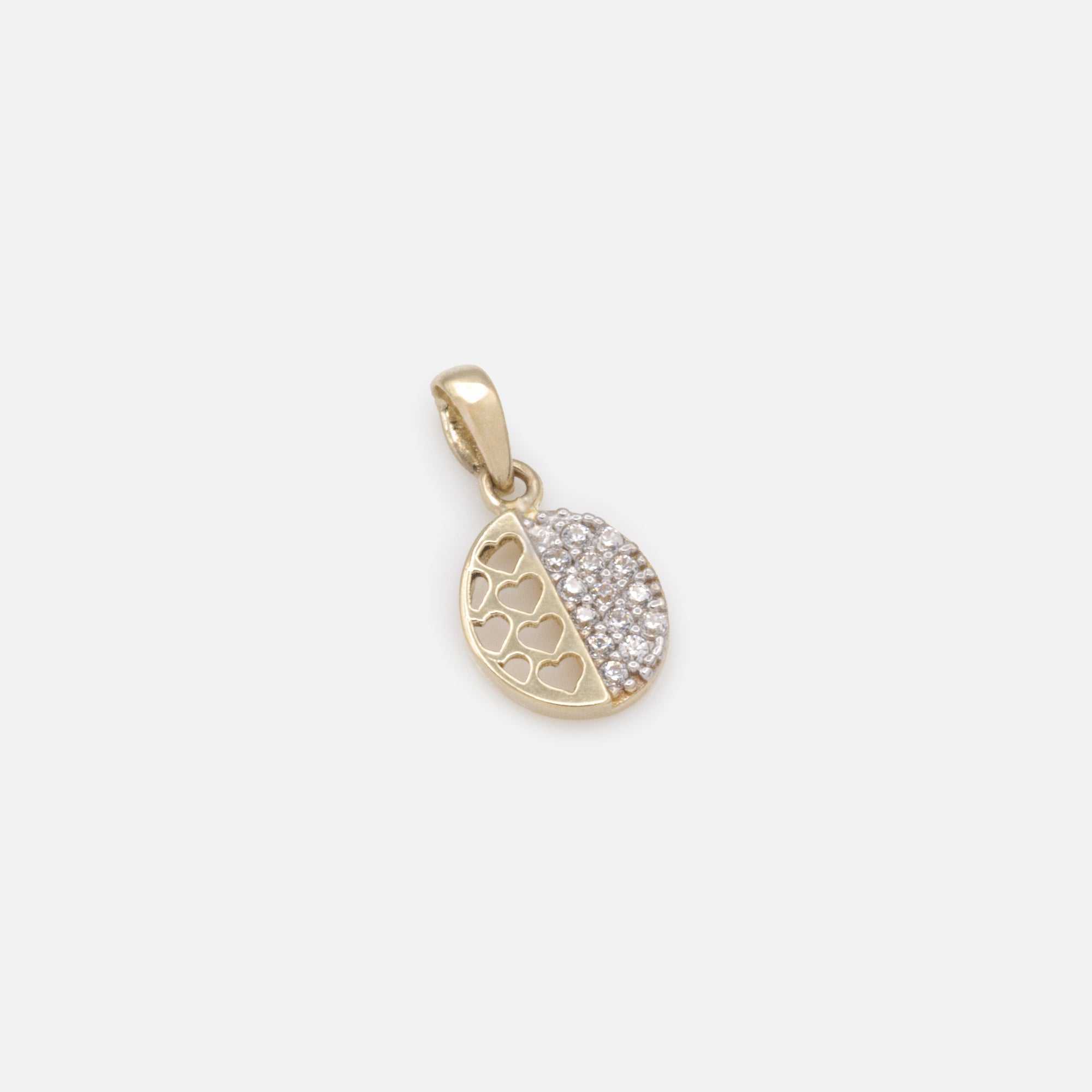 Tiny Stenciled Hearts Charm with Half Cubic Zirconia in 10k Gold