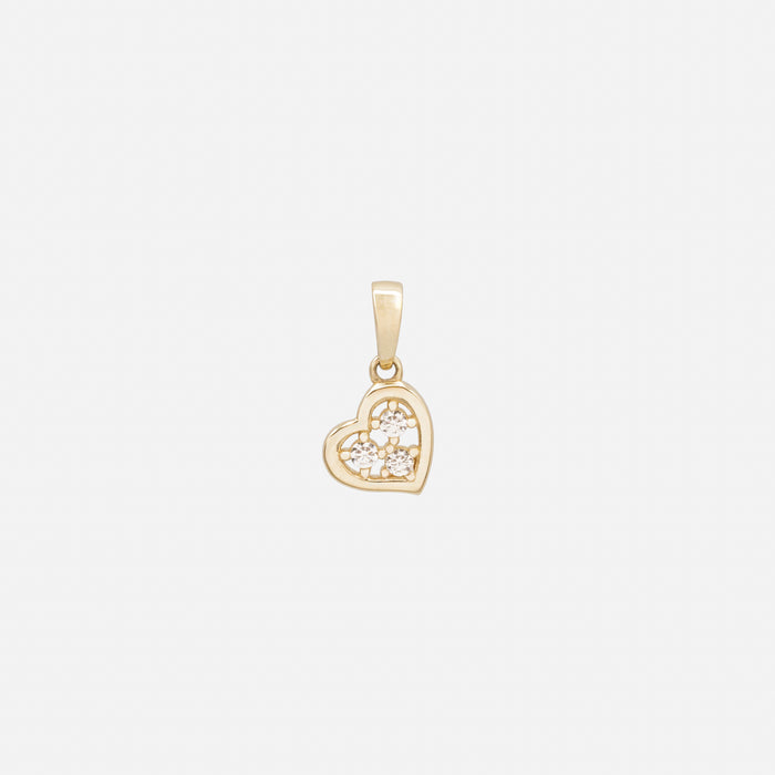 Small heart charm and trio of cubic zirconia in 10 carat gold