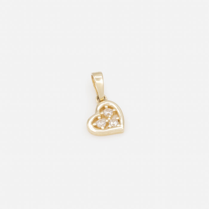 Small heart charm and trio of cubic zirconia in 10 carat gold