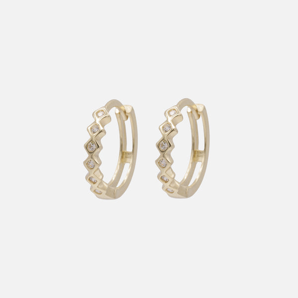 Load image into Gallery viewer, 12mm Huggie Earrings in 10k Gold with Diamonds and Cubic Zirconia
