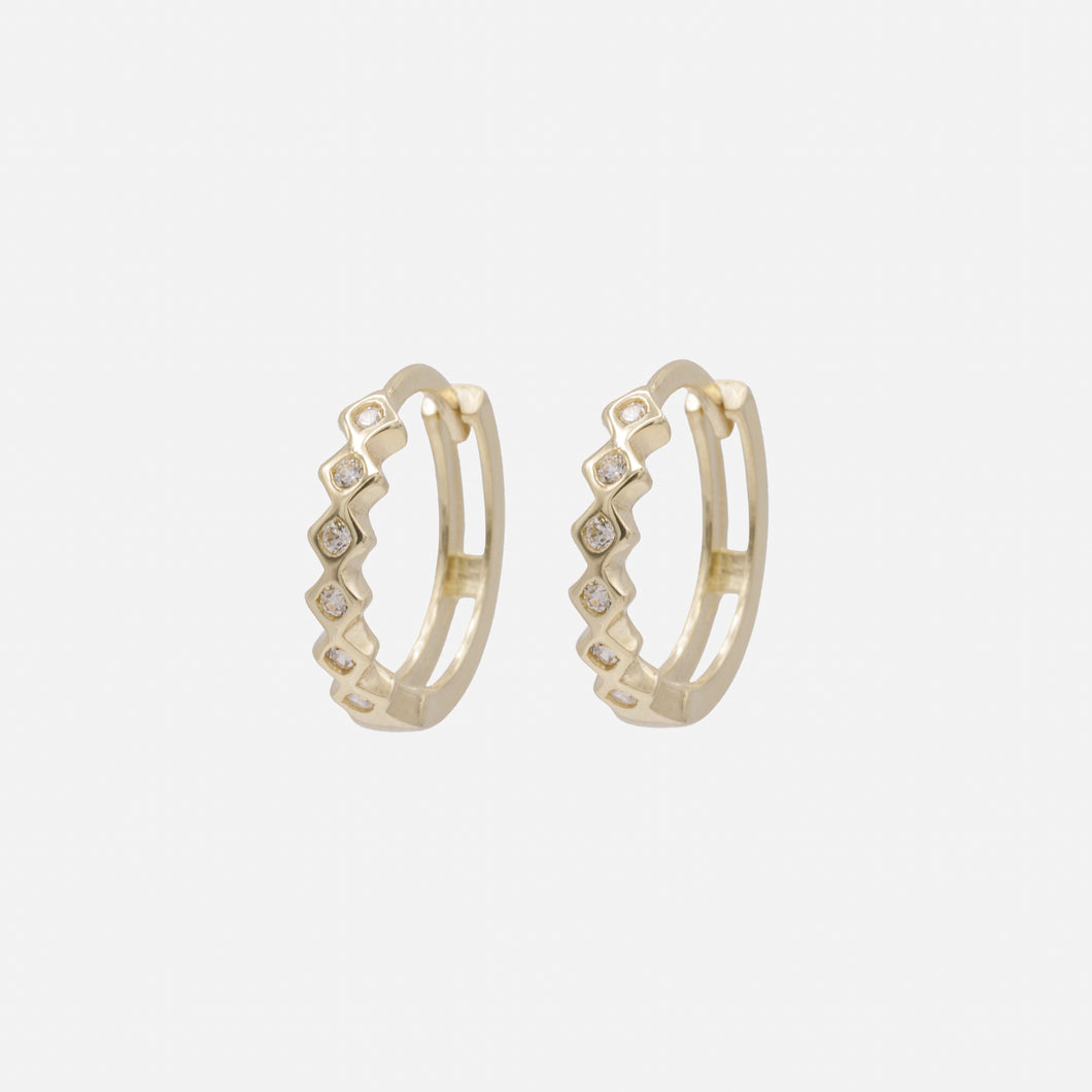 12mm Huggie Earrings in 10k Gold with Diamonds and Cubic Zirconia