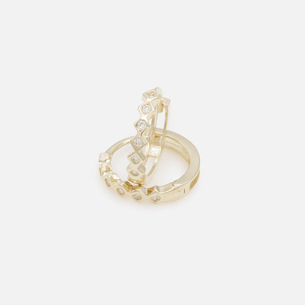 Load image into Gallery viewer, 12mm Huggie Earrings in 10k Gold with Diamonds and Cubic Zirconia
