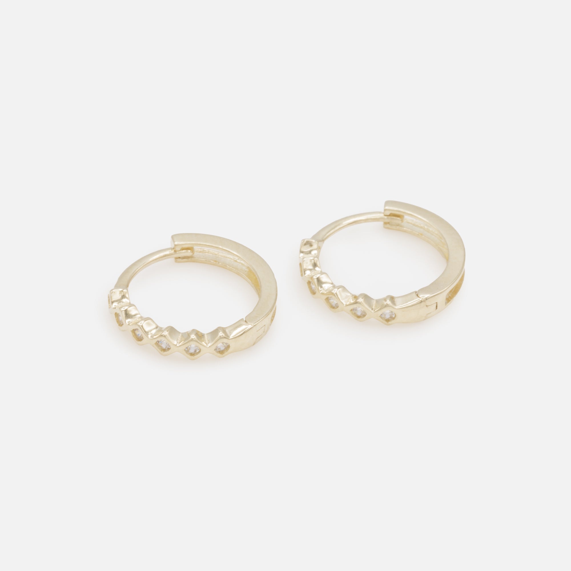 12mm Huggie Earrings in 10k Gold with Diamonds and Cubic Zirconia