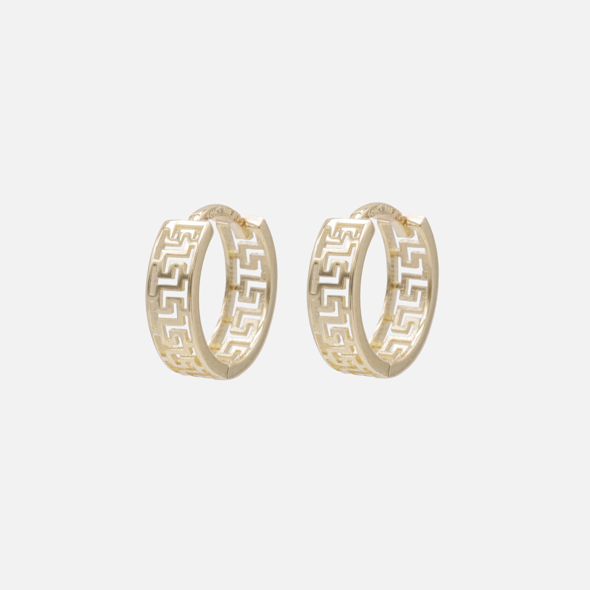 11mm huggie earrings in 10k gold with motif