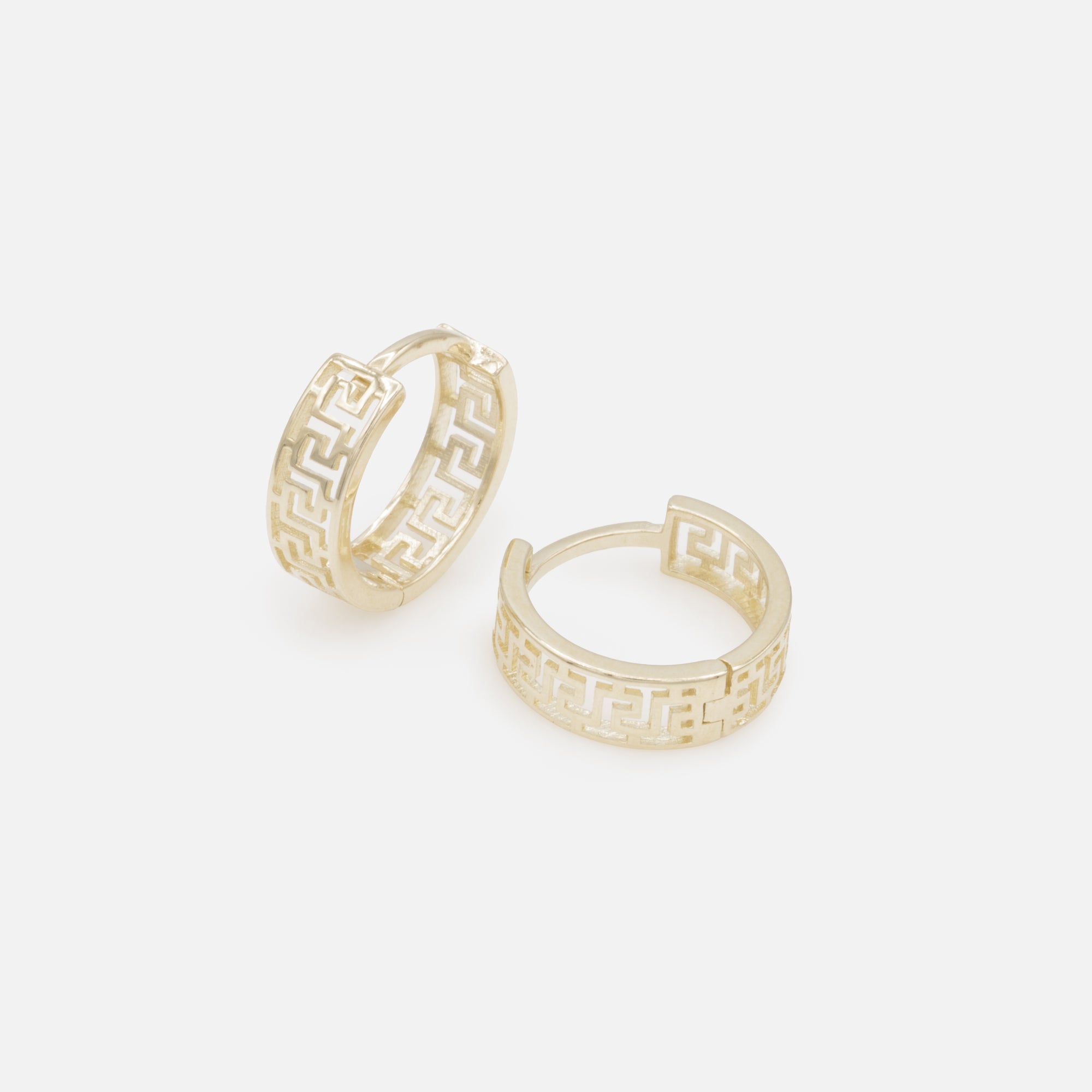 11mm huggie earrings in 10k gold with motif