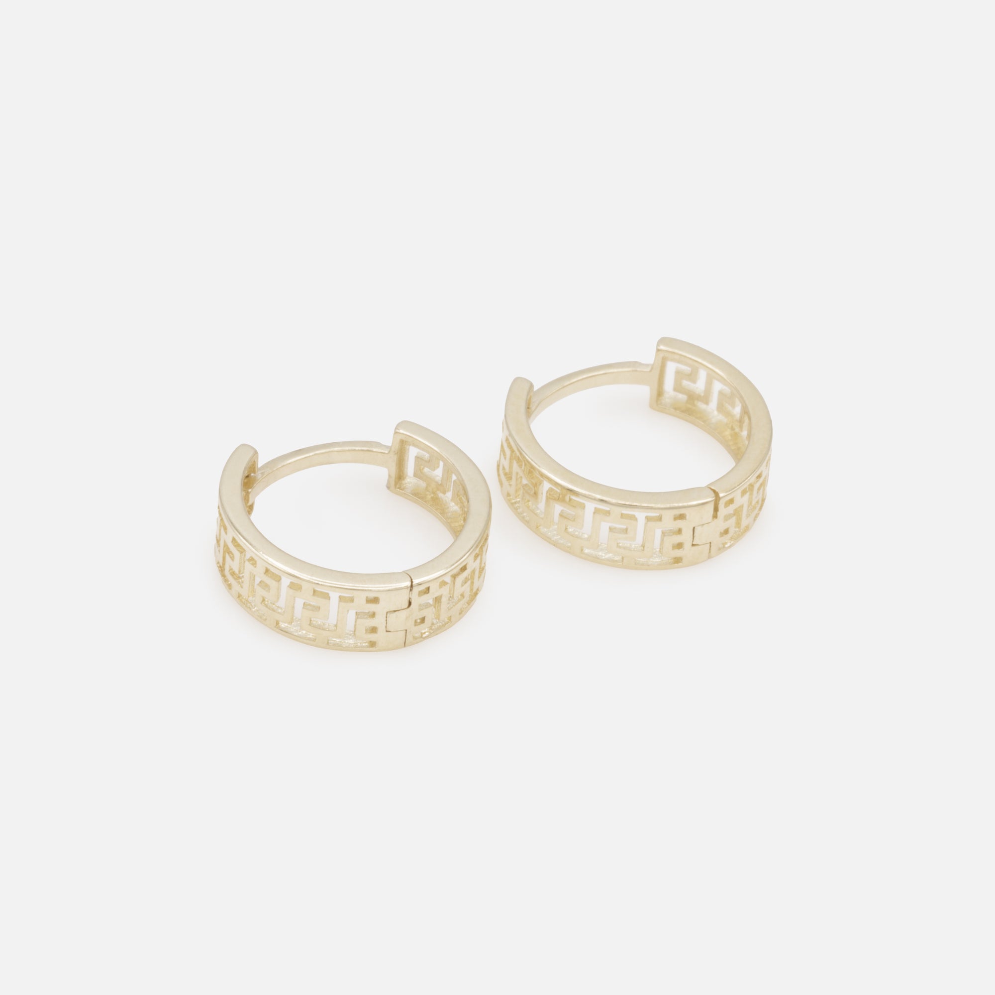 11mm huggie earrings in 10k gold with motif