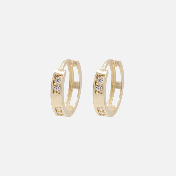 Load image into Gallery viewer, 12mm Huggie Earrings in 10k Gold with Cubic Zirconia Duos
