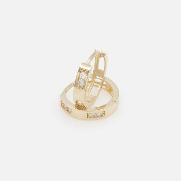 Load image into Gallery viewer, 12mm Huggie Earrings in 10k Gold with Cubic Zirconia Duos
