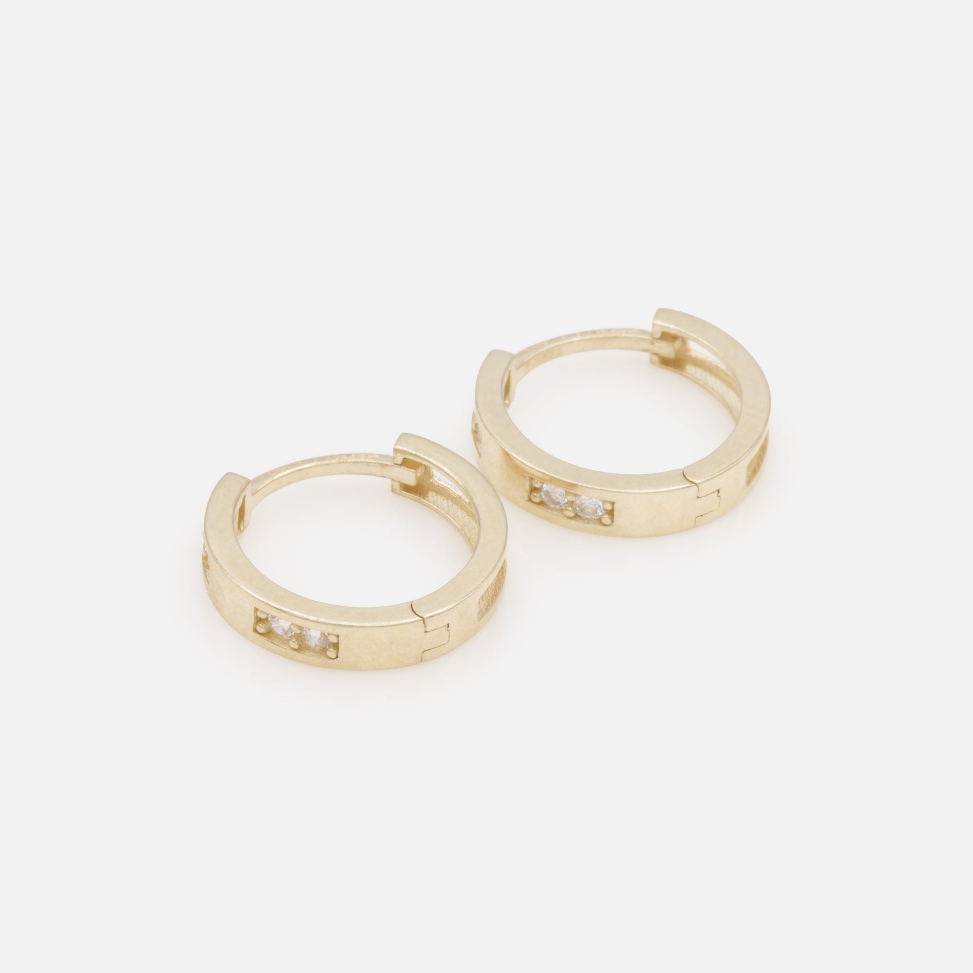 12mm Huggie Earrings in 10k Gold with Cubic Zirconia Duos