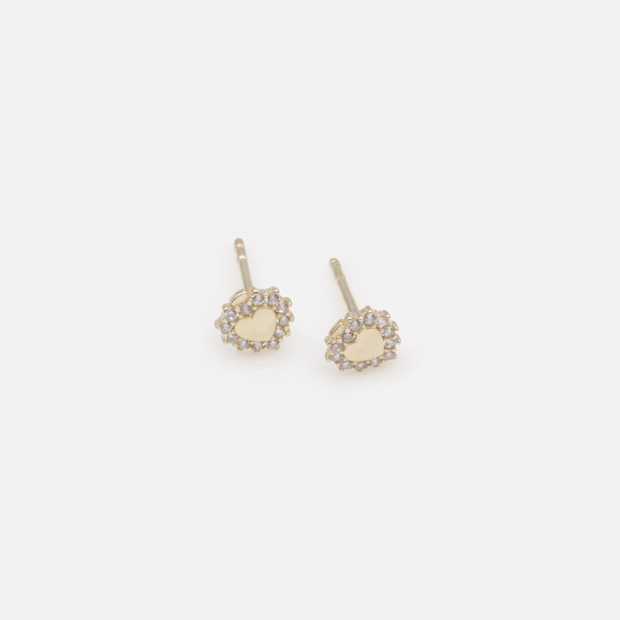 Small heart earrings in their crown of cubic zirconia in 10 carat gold