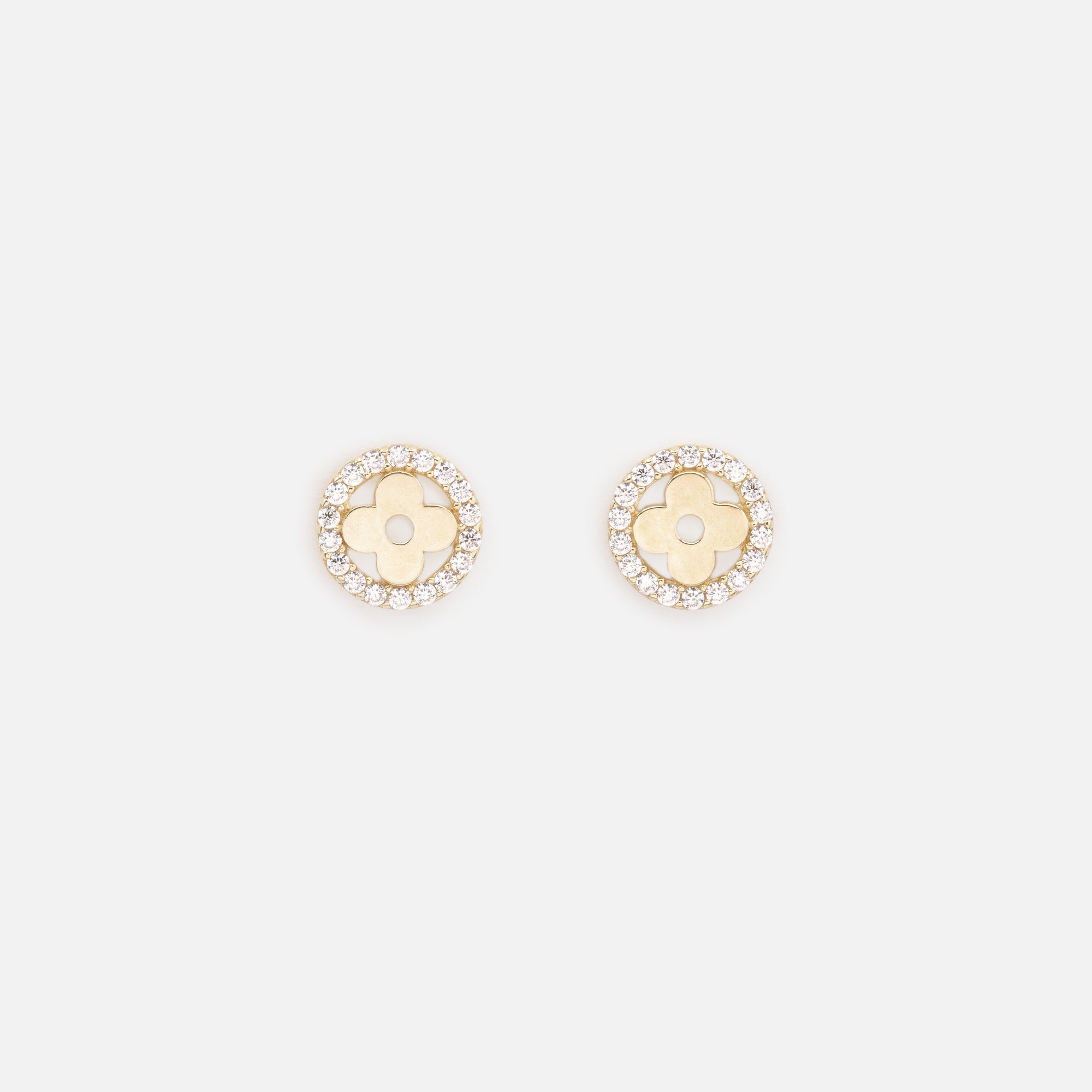 Small flower in its garden earrings of cubic zirconia in 10 carat gold