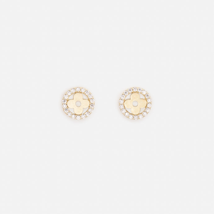 Small flower in its garden earrings of cubic zirconia in 10 carat gold
