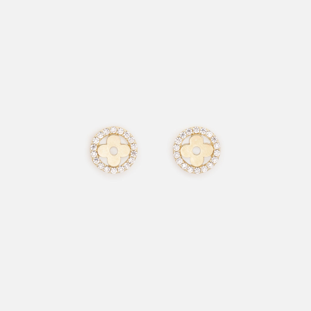 Small flower in its garden earrings of cubic zirconia in 10 carat gold