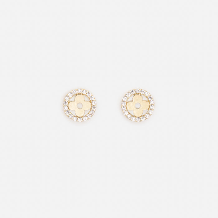 Boucles d'oreilles petite fleur dans son jardin de zircons cubiques en or 10 carats