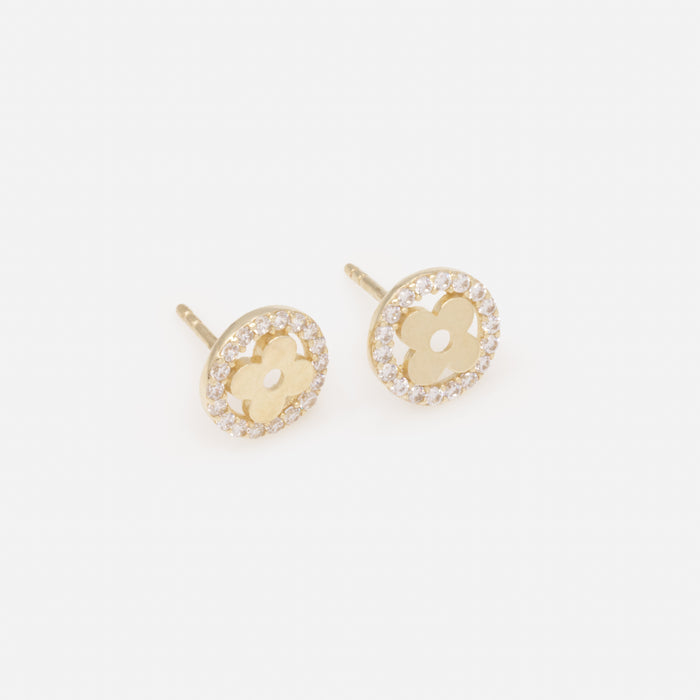 Boucles d'oreilles petite fleur dans son jardin de zircons cubiques en or 10 carats