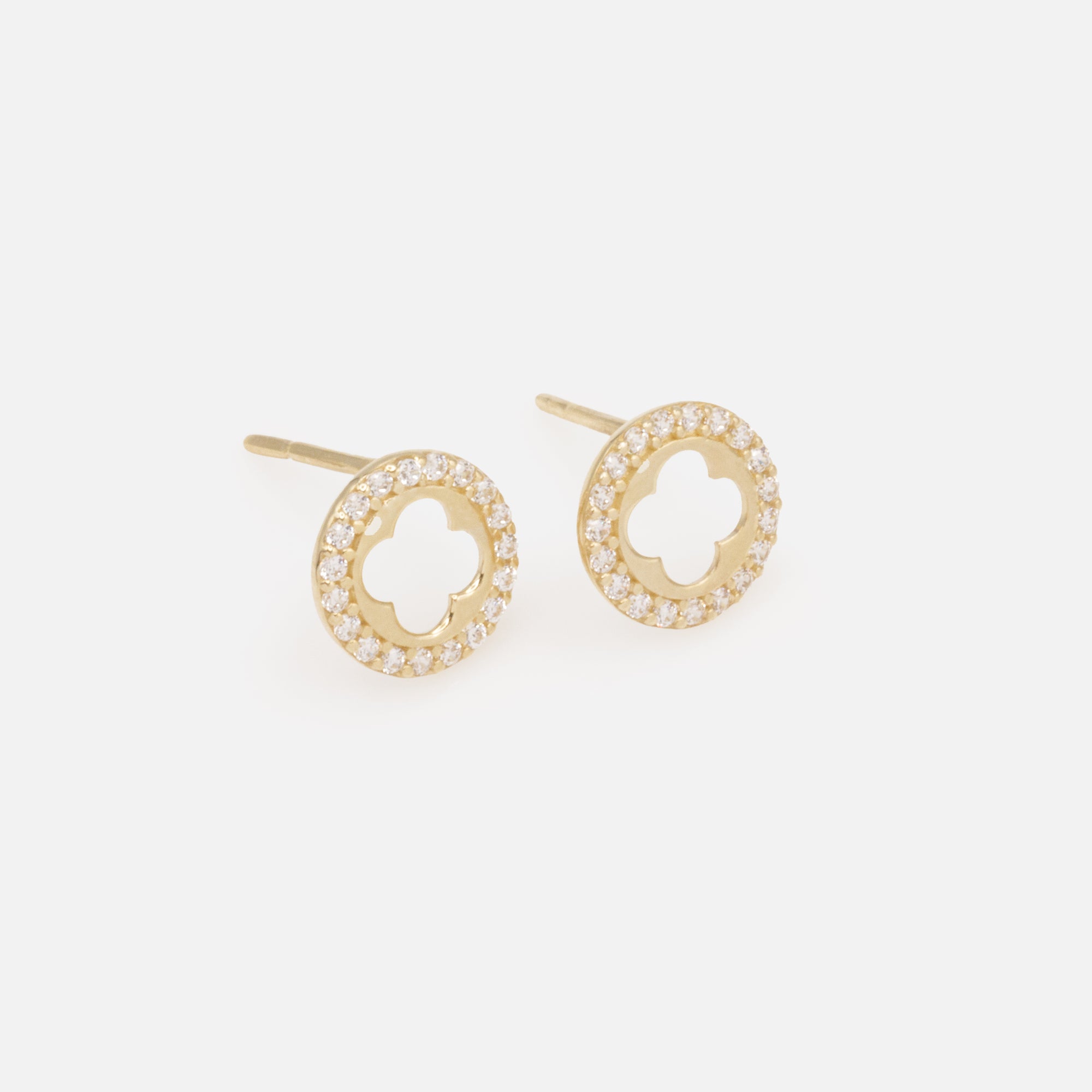 10k Gold Cubic Zirconia Stencil Flower Earrings