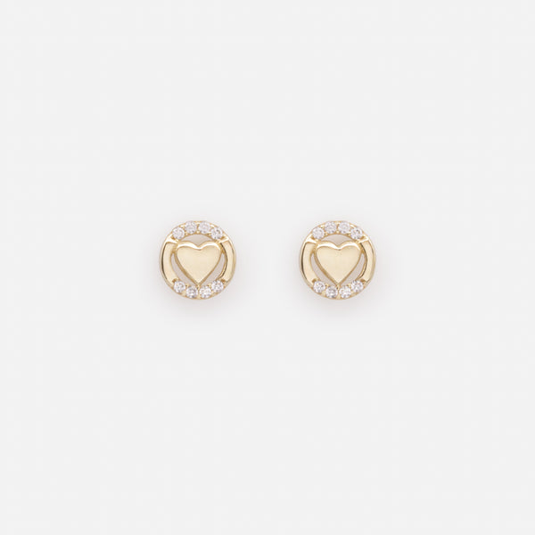 Charger l&#39;image dans la galerie, Boucles d&#39;oreilles petits coeurs avec zircons cubiques en or 10 carats
