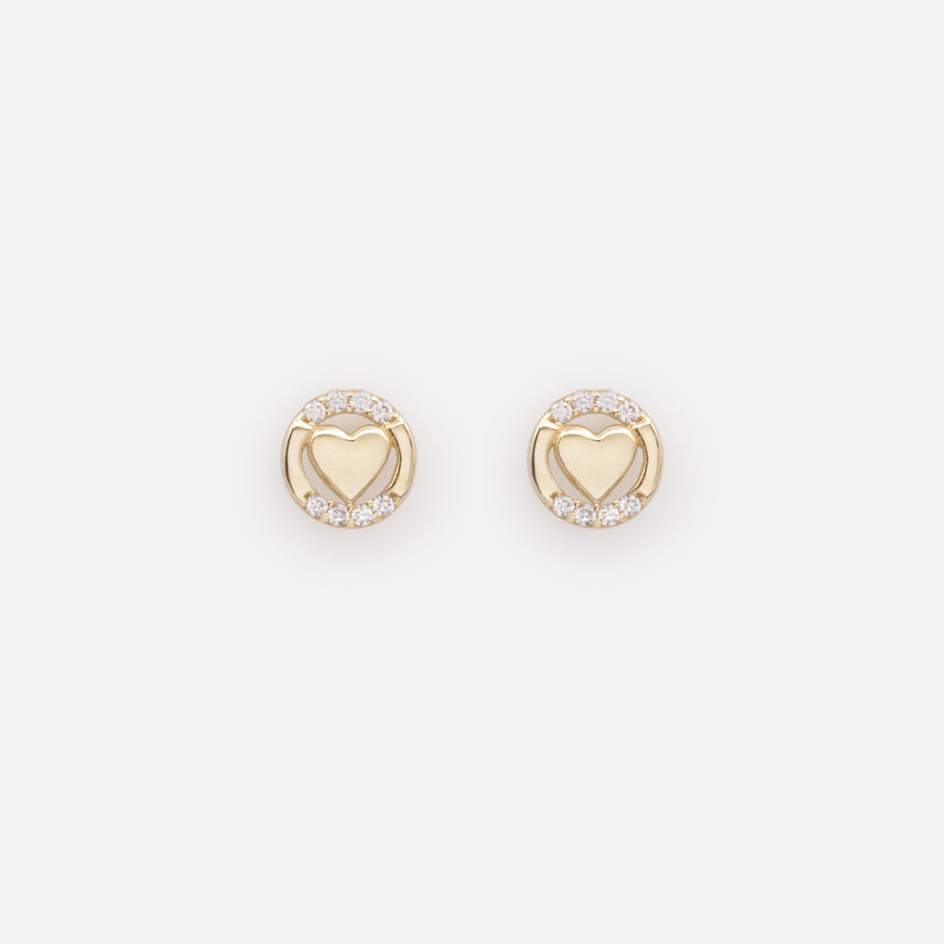 Boucles d'oreilles petits coeurs avec zircons cubiques en or 10 carats
