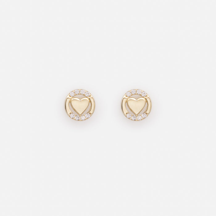 Small heart earrings with cubic zirconia in 10 carat gold