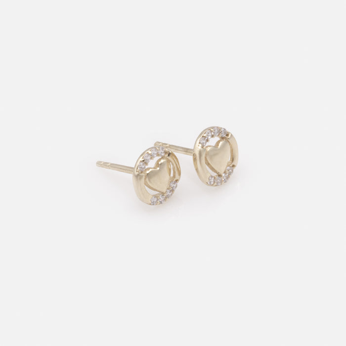 Small heart earrings with cubic zirconia in 10 carat gold