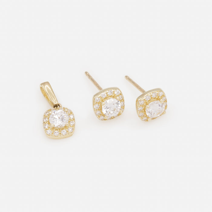 Ensemble boucles d'oreilles et breloque avec zircons cubiques en or 10 carats