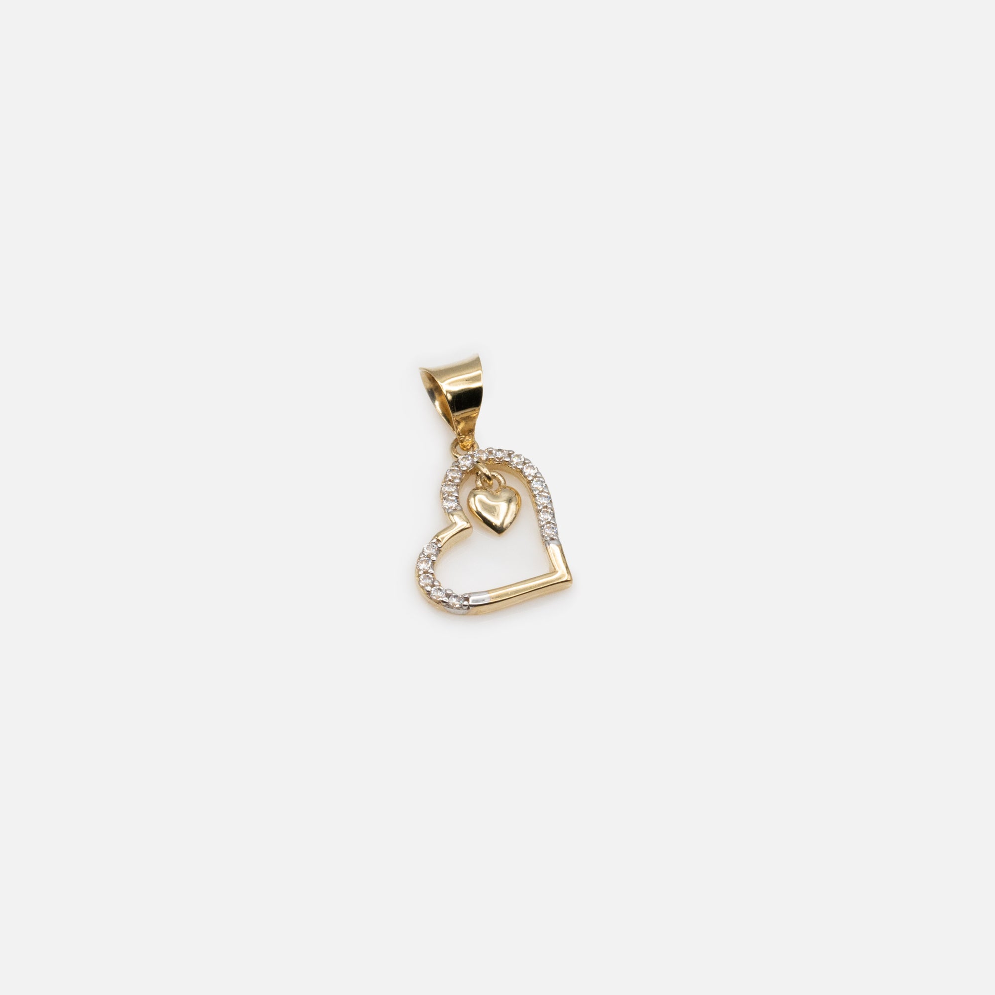 Small and large hearts charm with cubic zirconia in 10k gold