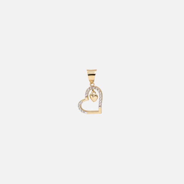 Load image into Gallery viewer, Small and large hearts charm with cubic zirconia in 10k gold
