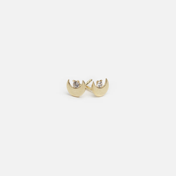 Load image into Gallery viewer, Fixed 10k yellow gold earrings with moon and zirconia
