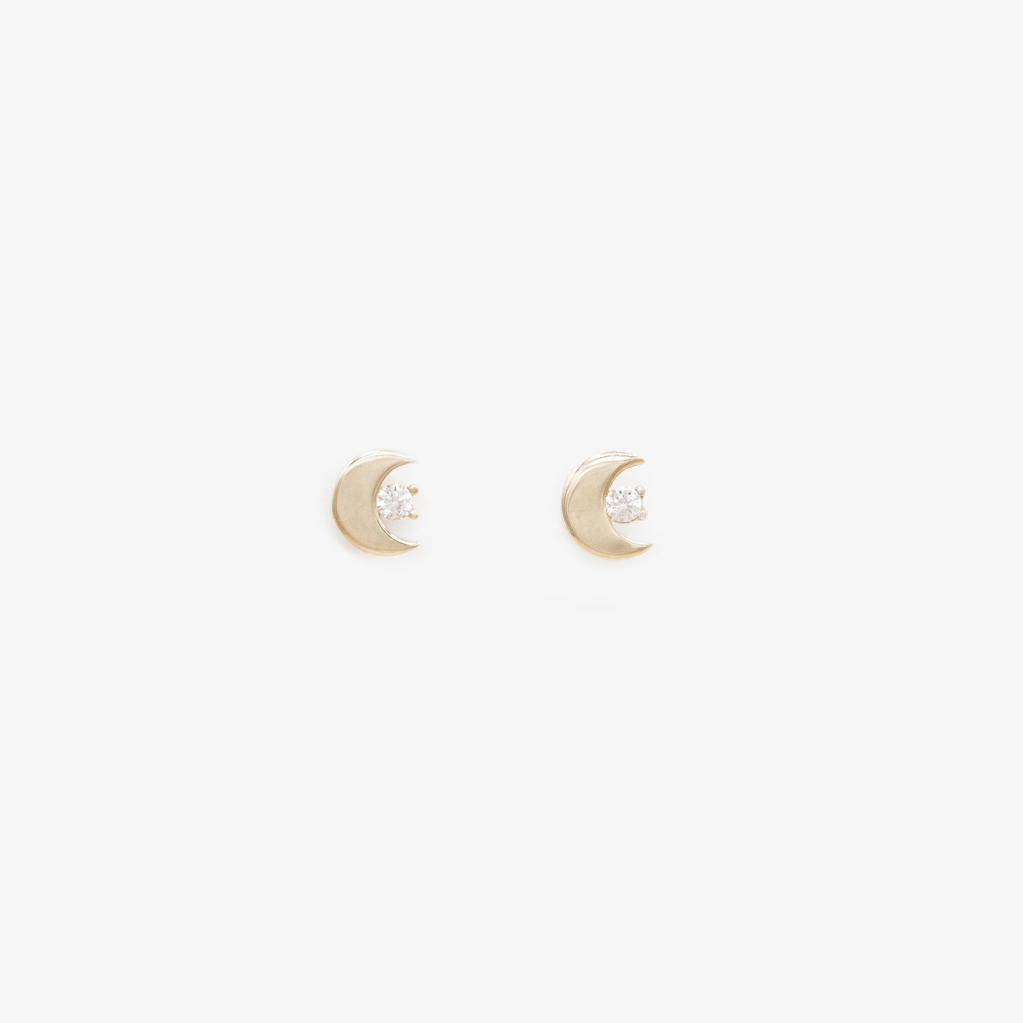 Fixed 10k yellow gold earrings with moon and zirconia