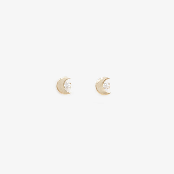 Load image into Gallery viewer, Fixed 10k yellow gold earrings with moon and zirconia
