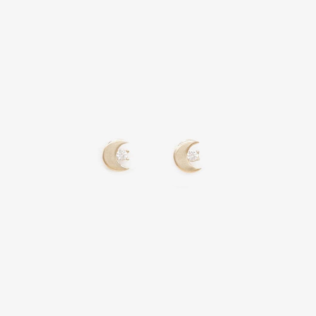 Fixed 10k yellow gold earrings with moon and zirconia