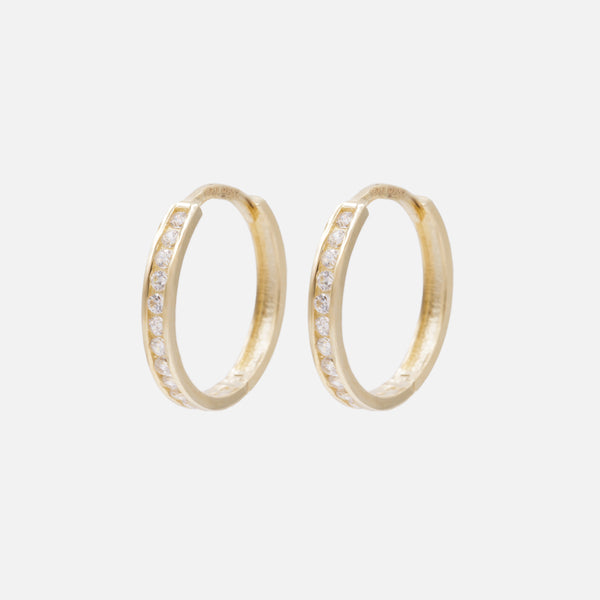 Load image into Gallery viewer, 14mm Cubic Zirconia Huggie Earrings in 10k Gold
