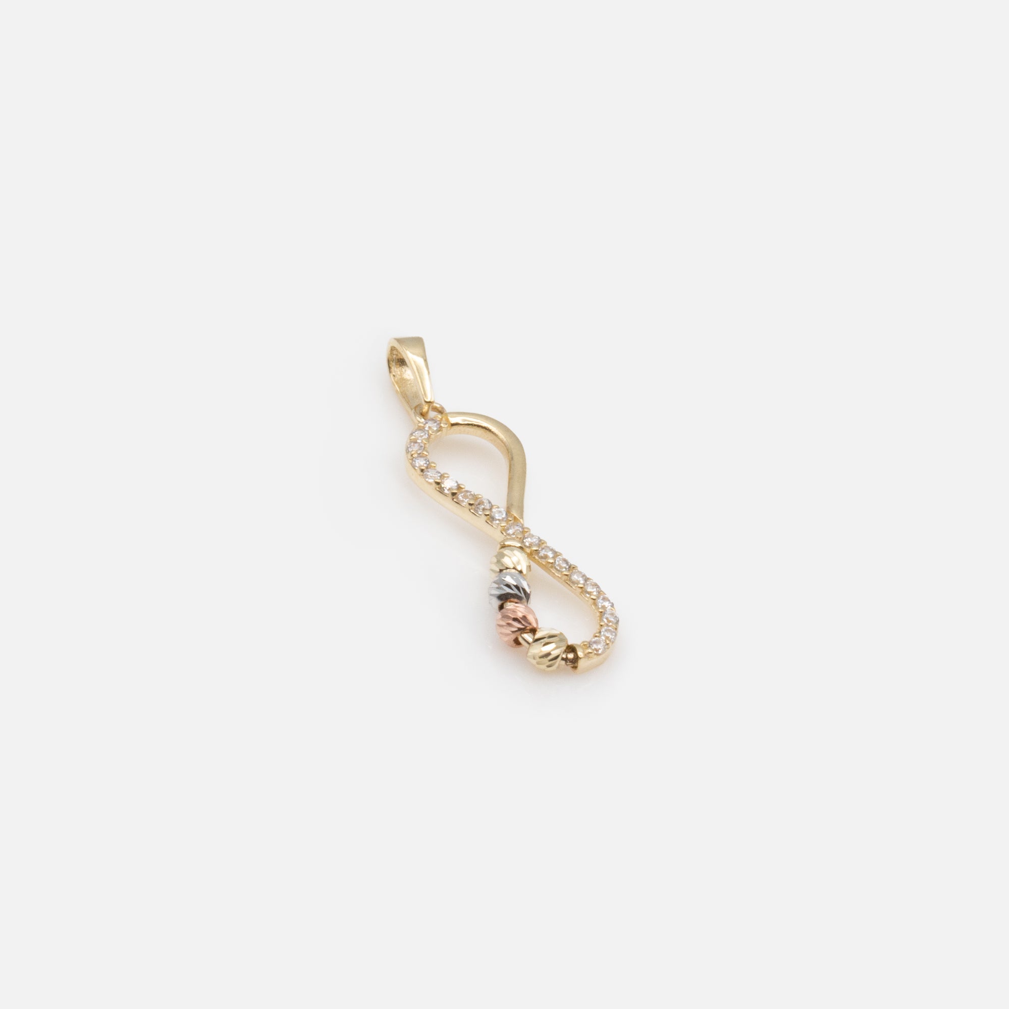 Infinity Sign Charm with 3-Tone Spheres and Cubic Zirconia in 10k Gold
