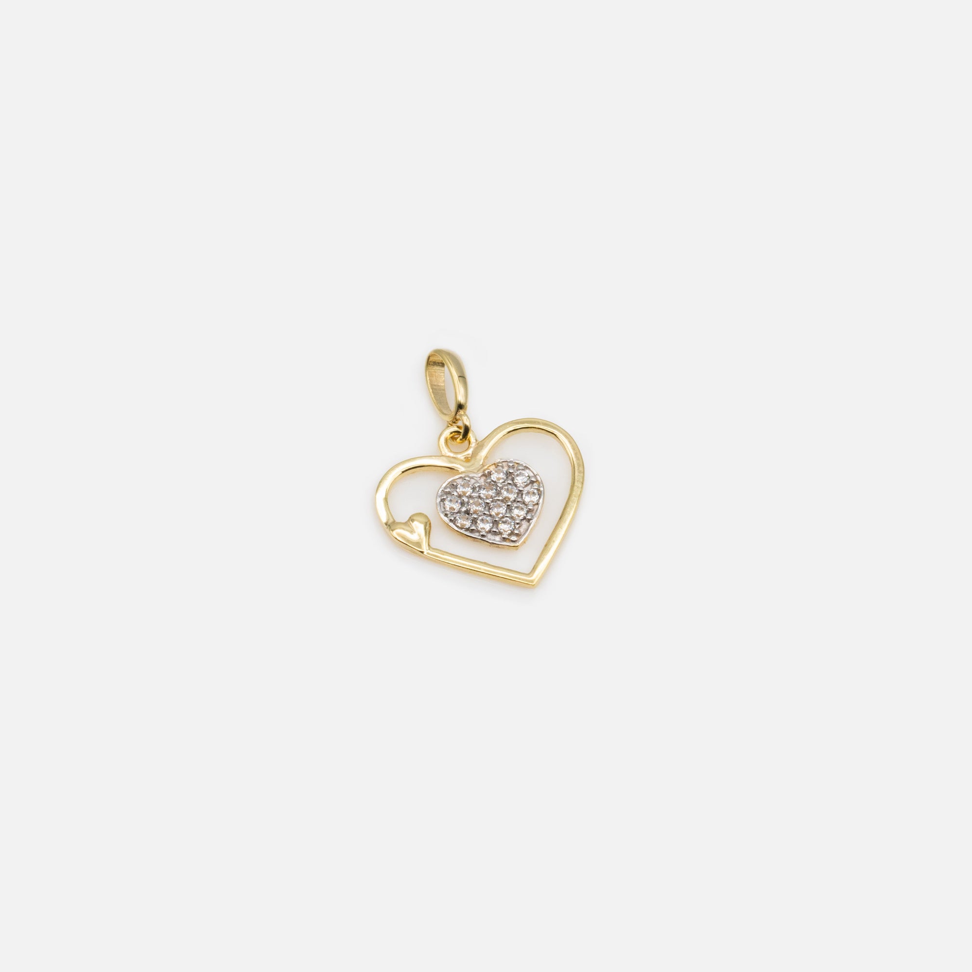 3-step heart charm with cubic zirconia in 10k gold