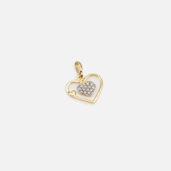 Load image into Gallery viewer, 3-step heart charm with cubic zirconia in 10k gold
