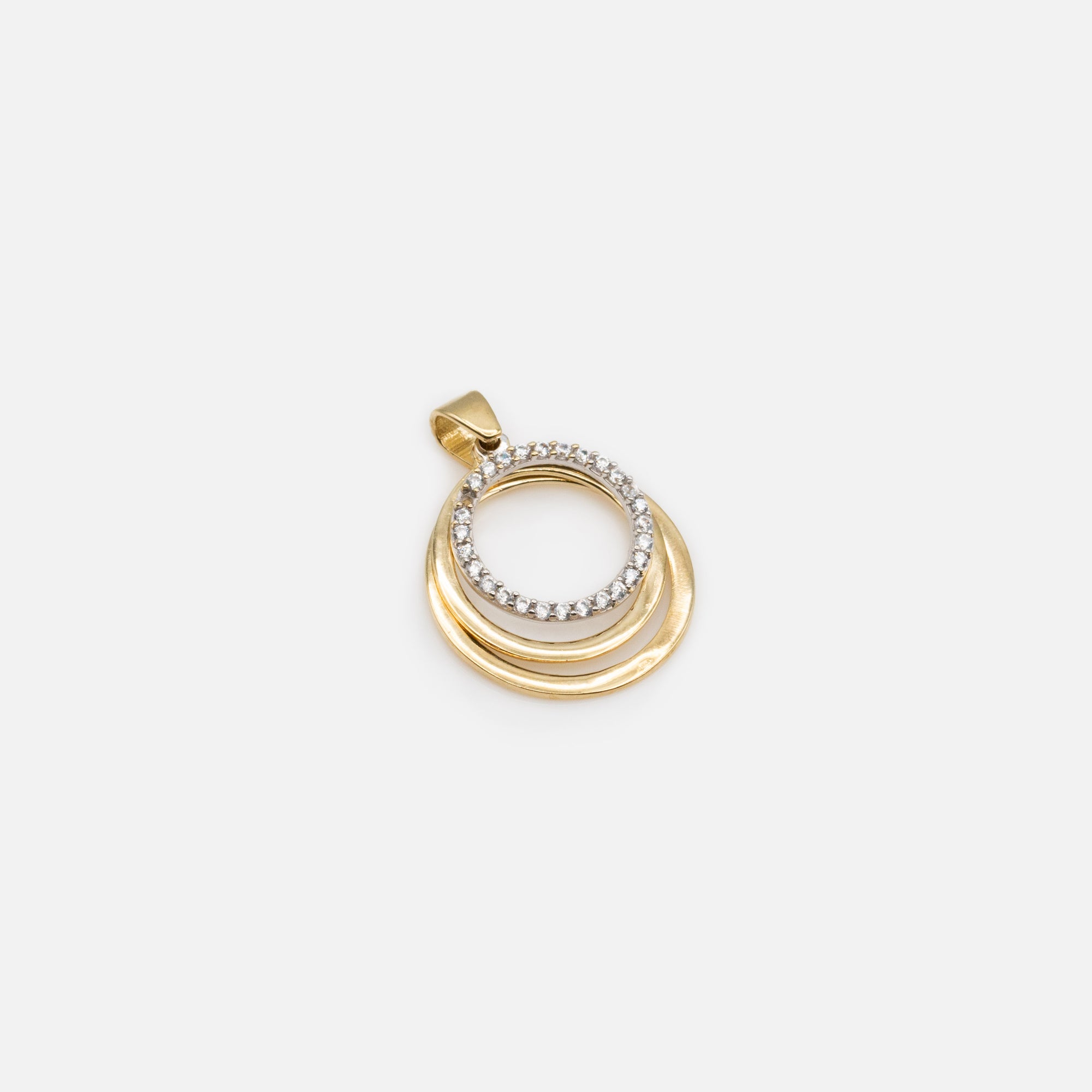 Triple Circle Charm with Cubic Zirconia in 10k Gold