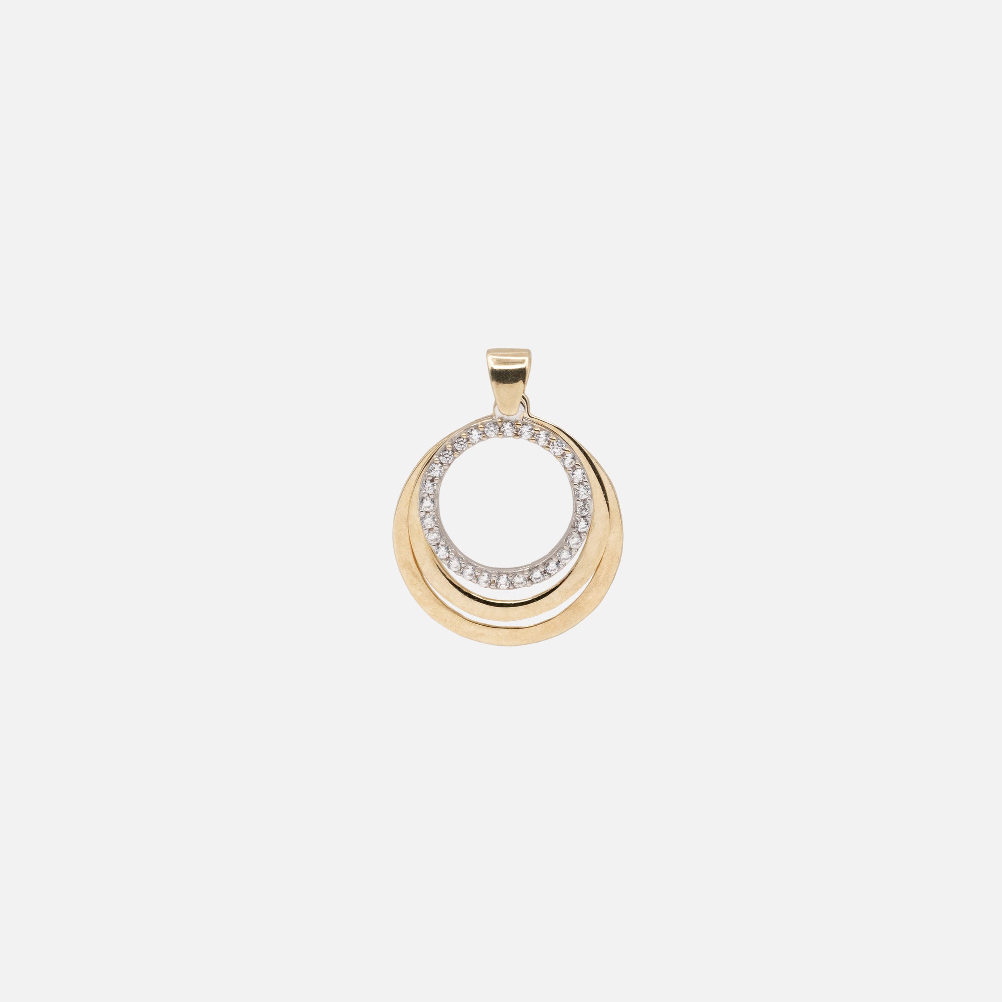 Triple Circle Charm with Cubic Zirconia in 10k Gold