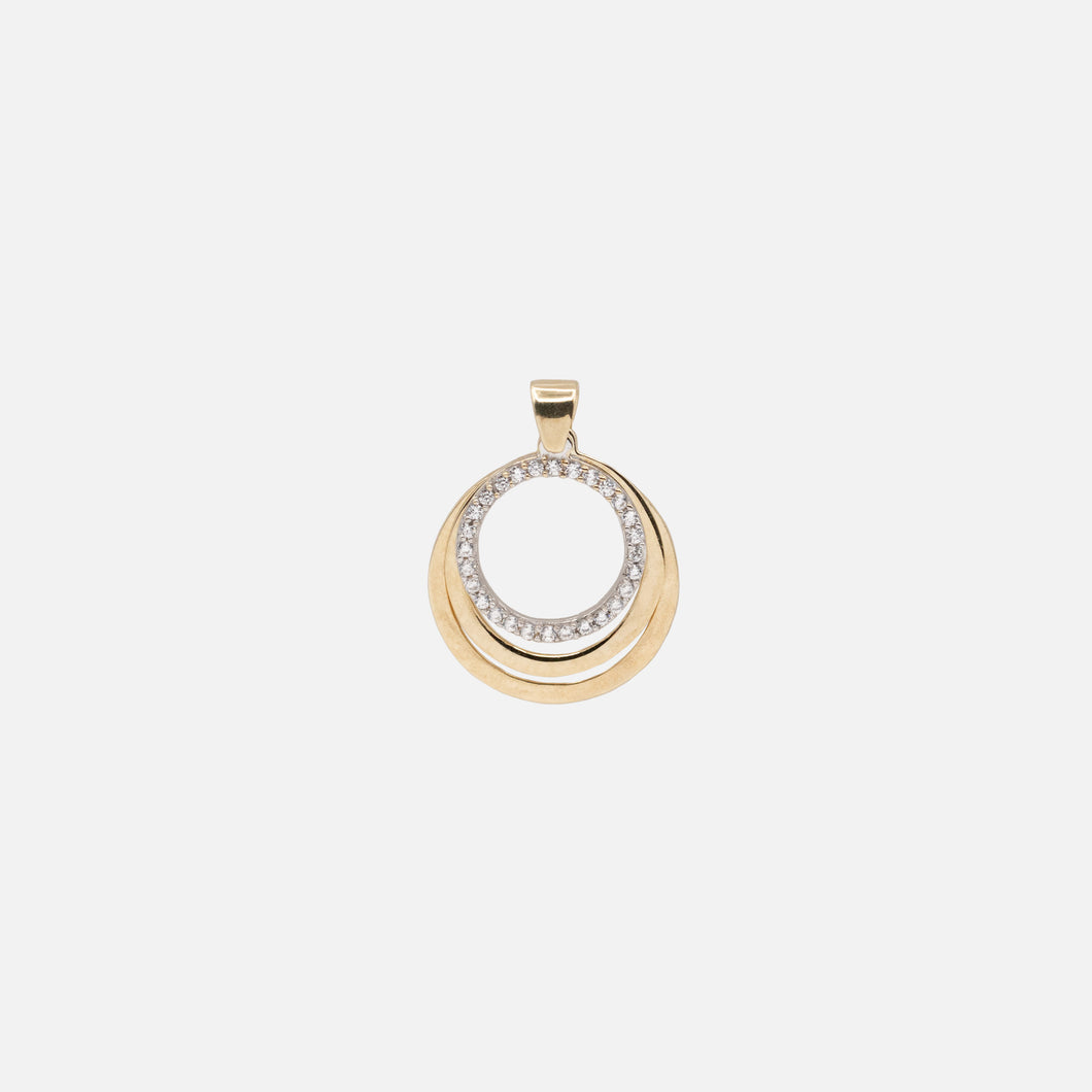 Triple Circle Charm with Cubic Zirconia in 10k Gold