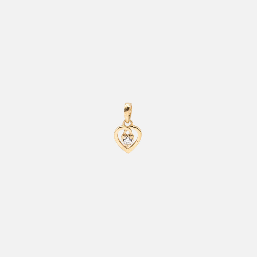 Inner Heart Charm with Cubic Zirconia in 10k Gold