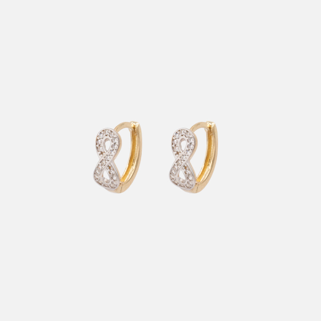 Boucles d'oreilles anneaux 12 mm avec signe infini fait de zircons cubiques en or 10 carats