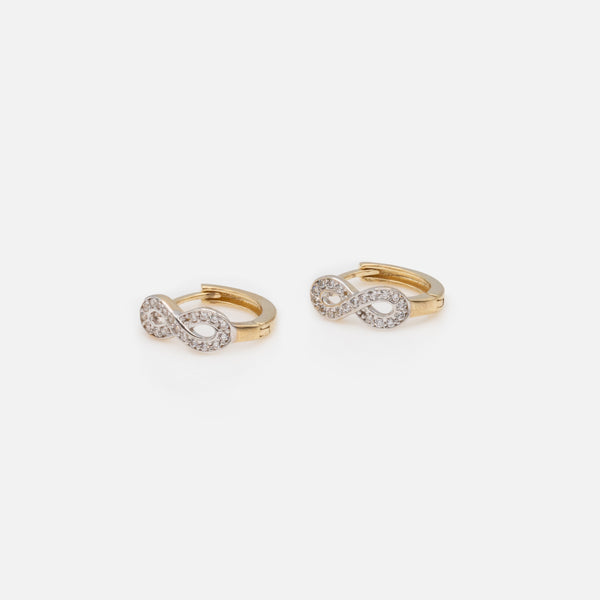 Load image into Gallery viewer, 12mm hoop earrings with infinity sign made of cubic zirconia in 10k gold
